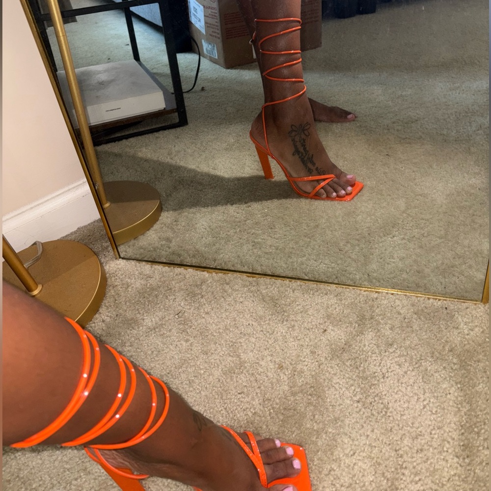 Orange Strappy Heeled Sandals